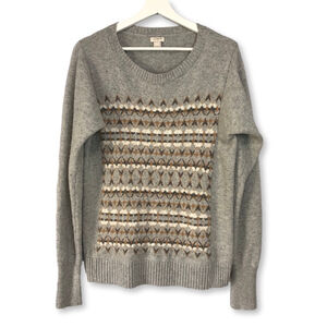 J Crew Fair Isle Knit Crew Neck Sweater Large Gray